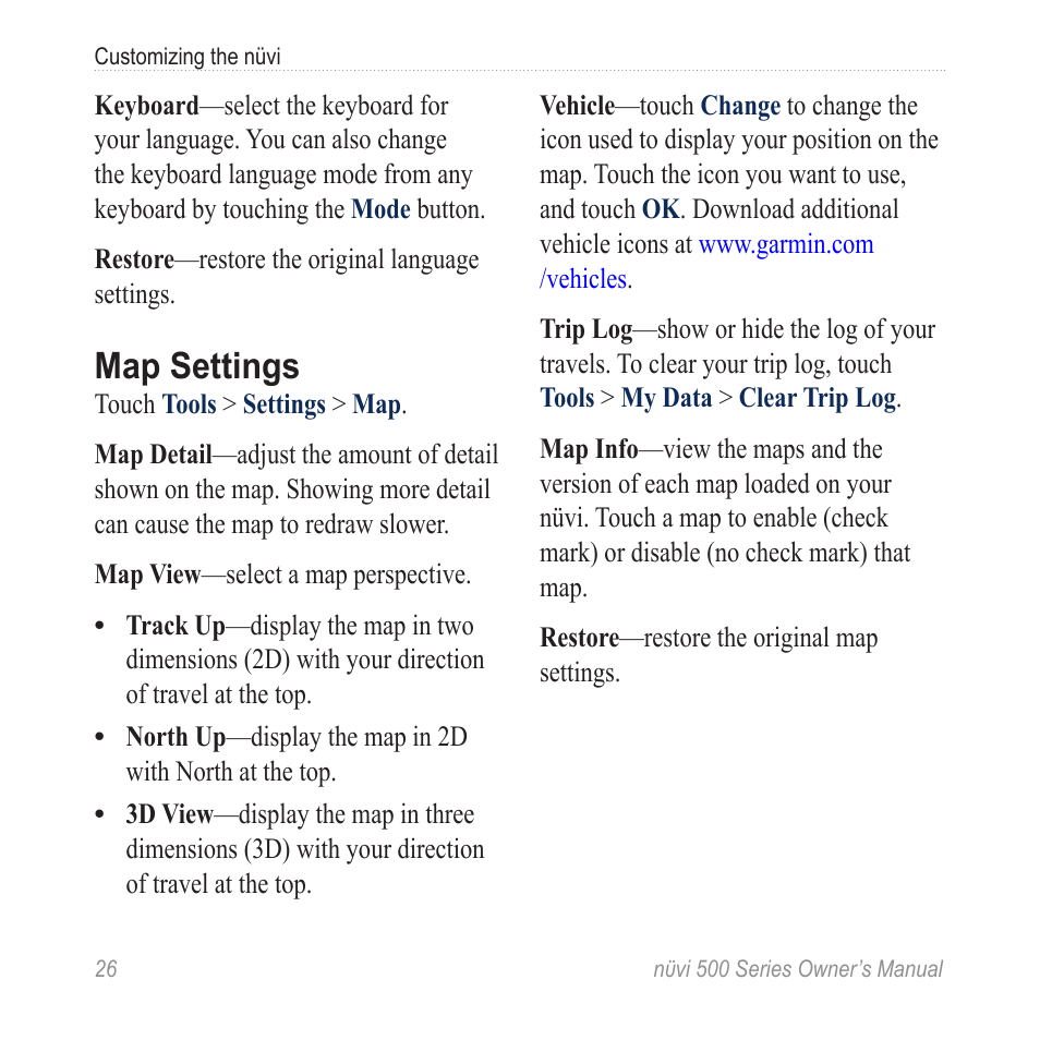 Map settings | Garmin nuvi 500 User Manual | Page 32 / 58