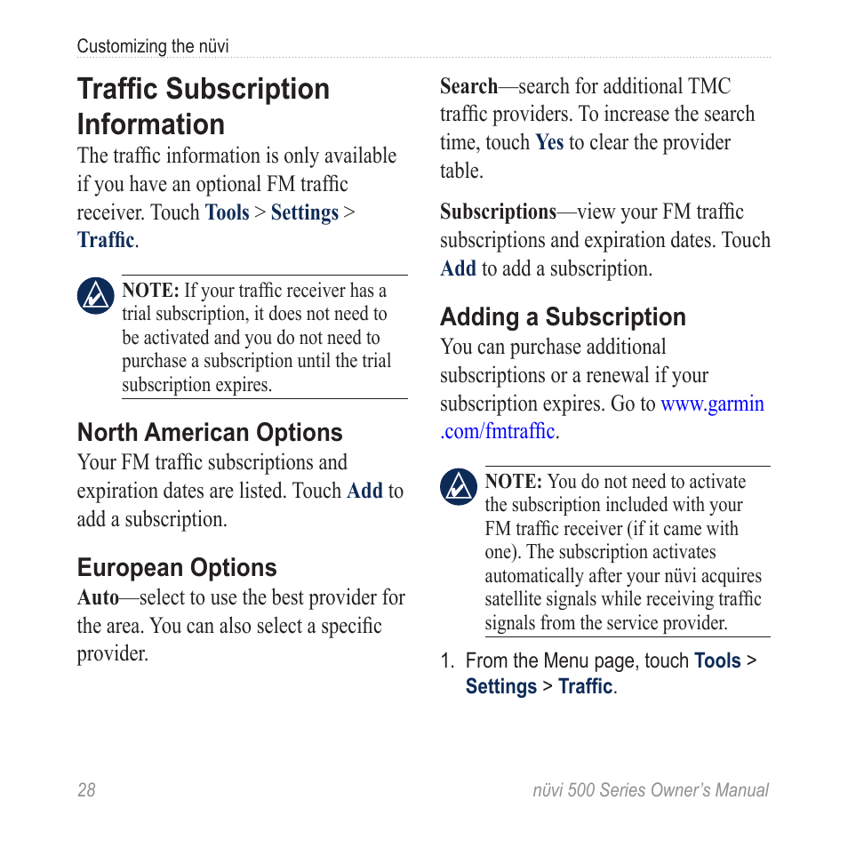 Traffic subscription information | Garmin nuvi 500 User Manual | Page 34 / 58