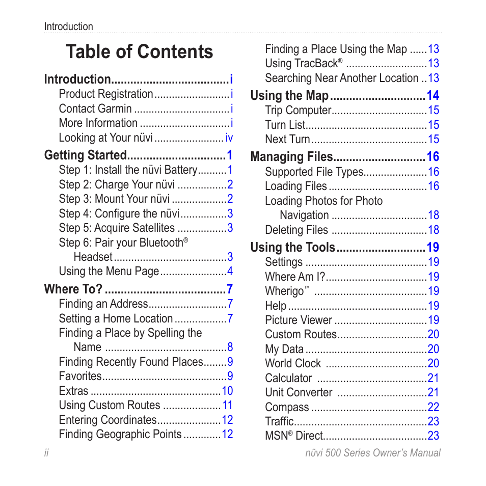 Garmin nuvi 500 User Manual | Page 4 / 58