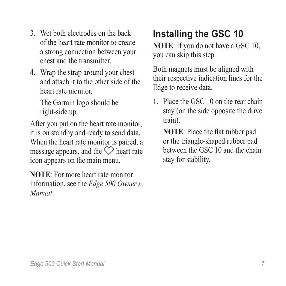 Installing the gsc 10 | Garmin Edge 500 User Manual | Page 9 / 16