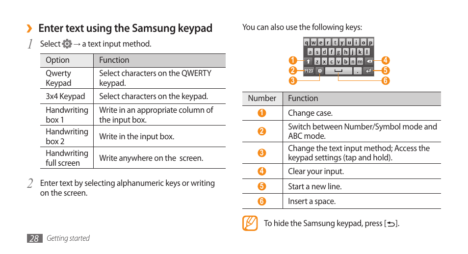 Enter text using the samsung keypad | Samsung Galaxy 5 i5503 User Manual | Page 28 / 105