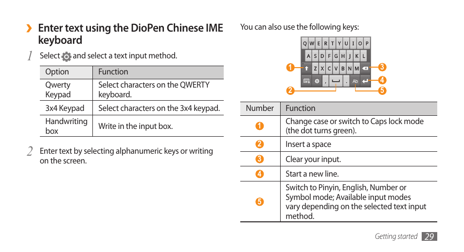 Enter text using the diopen chinese ime, Keyboard | Samsung Galaxy 5 i5503 User Manual | Page 29 / 105