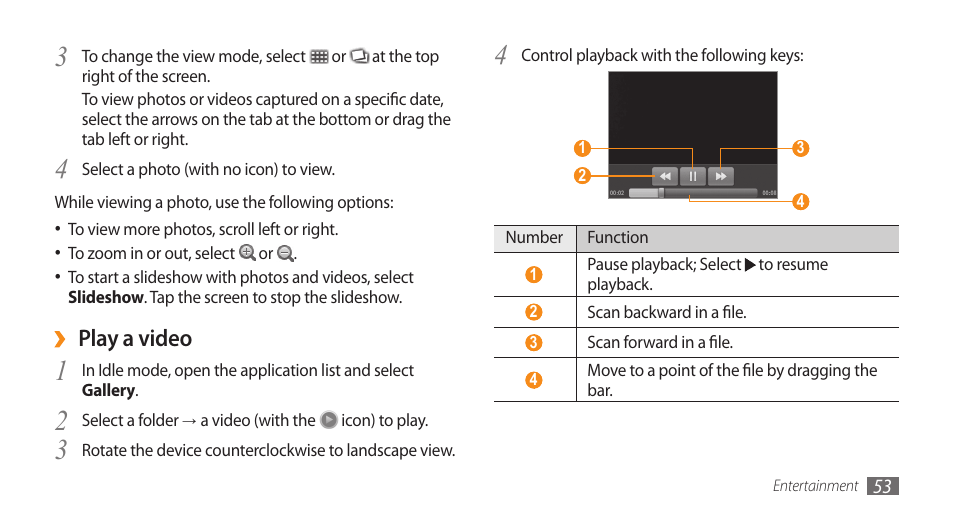 Play a video | Samsung Galaxy 5 i5503 User Manual | Page 53 / 105