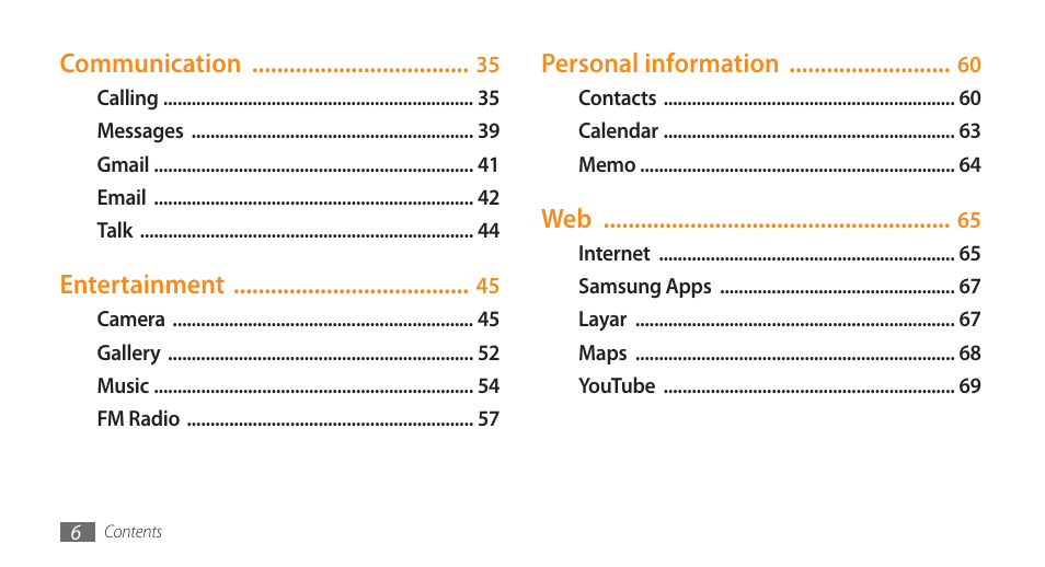 Samsung Galaxy 5 i5503 User Manual | Page 6 / 105