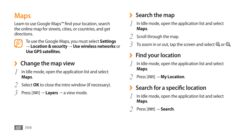 Maps | Samsung Galaxy 5 i5503 User Manual | Page 68 / 105