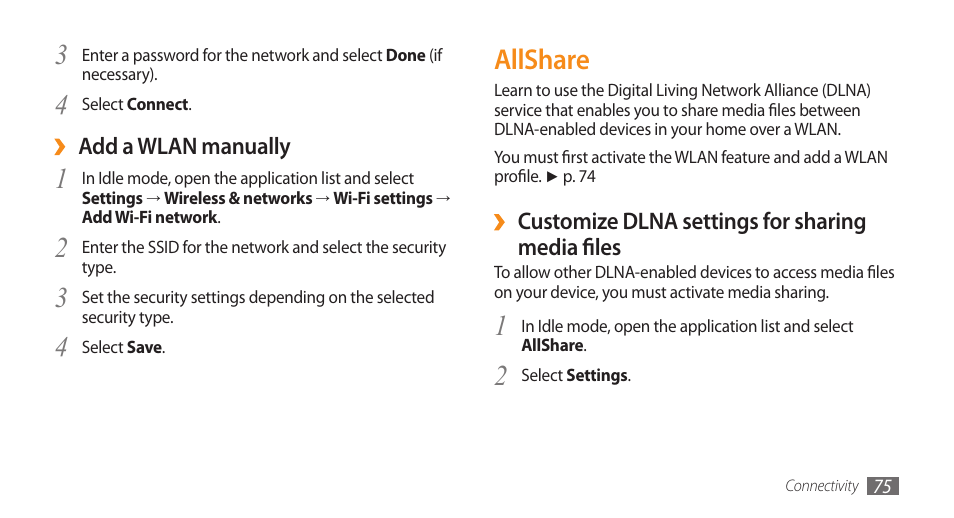 Allshare | Samsung Galaxy 5 i5503 User Manual | Page 75 / 105