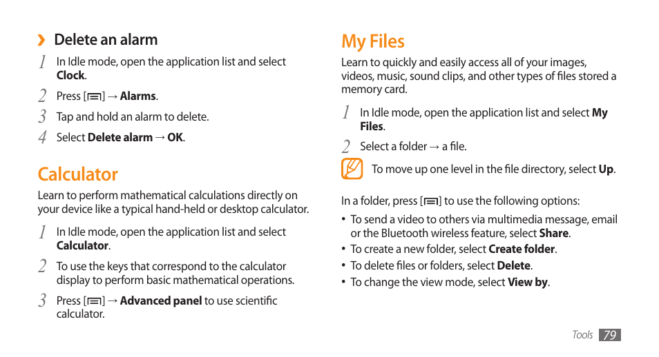 Calculator, My files, Calculator my files | Samsung Galaxy 5 i5503 User Manual | Page 79 / 105