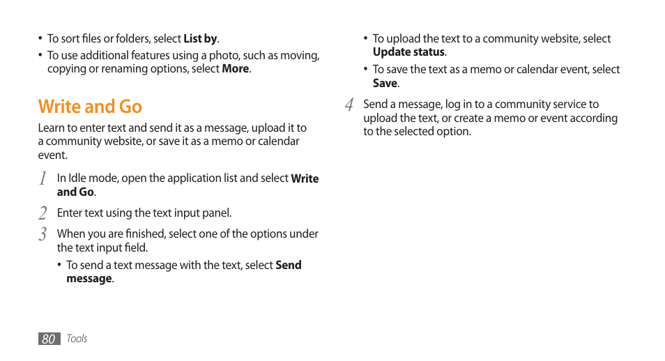 Write and go | Samsung Galaxy 5 i5503 User Manual | Page 80 / 105