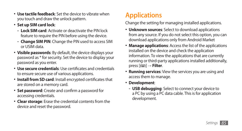 Applications | Samsung Galaxy 5 i5503 User Manual | Page 85 / 105