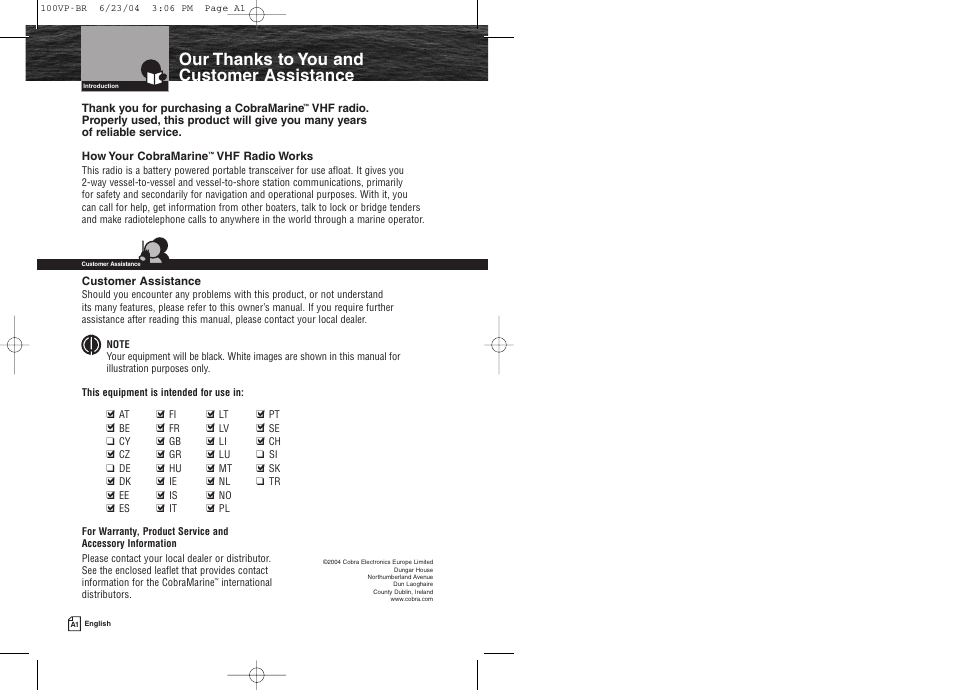 Cobra Electronics COBRAMARINE MR HH100 VP EU User Manual | Page 2 / 22