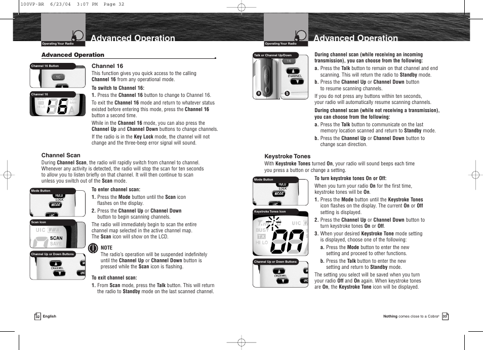 Advanced operation | Cobra Electronics COBRAMARINE MR HH100 VP EU User Manual | Page 20 / 22