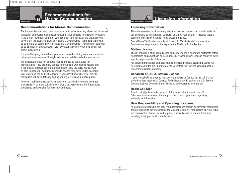 Cobra Electronics COBRAMARINE MR HH100 VP EU User Manual | Page 6 / 22