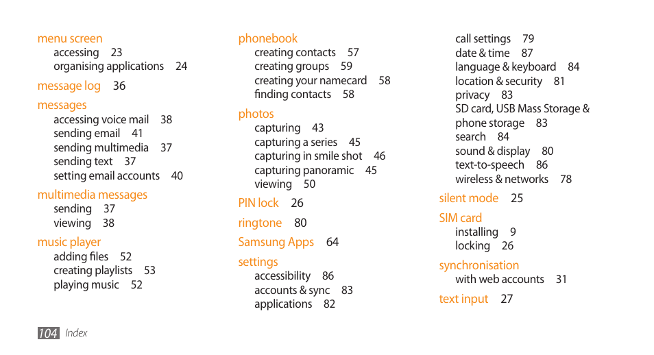 Samsung Galaxy 5 i5500 User Manual | Page 104 / 108