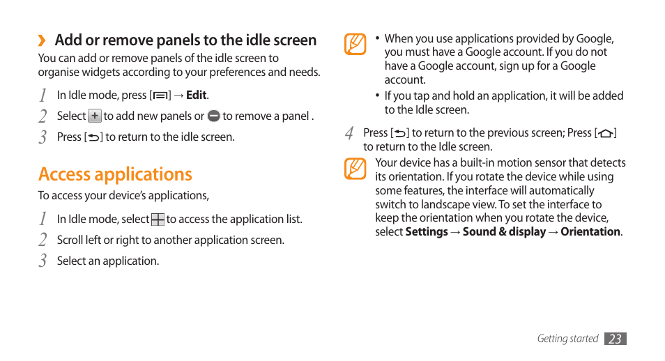 Access applications | Samsung Galaxy 5 i5500 User Manual | Page 23 / 108