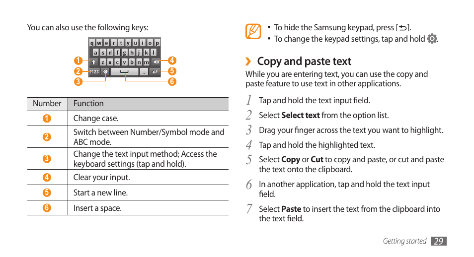 Copy and paste text | Samsung Galaxy 5 i5500 User Manual | Page 29 / 108