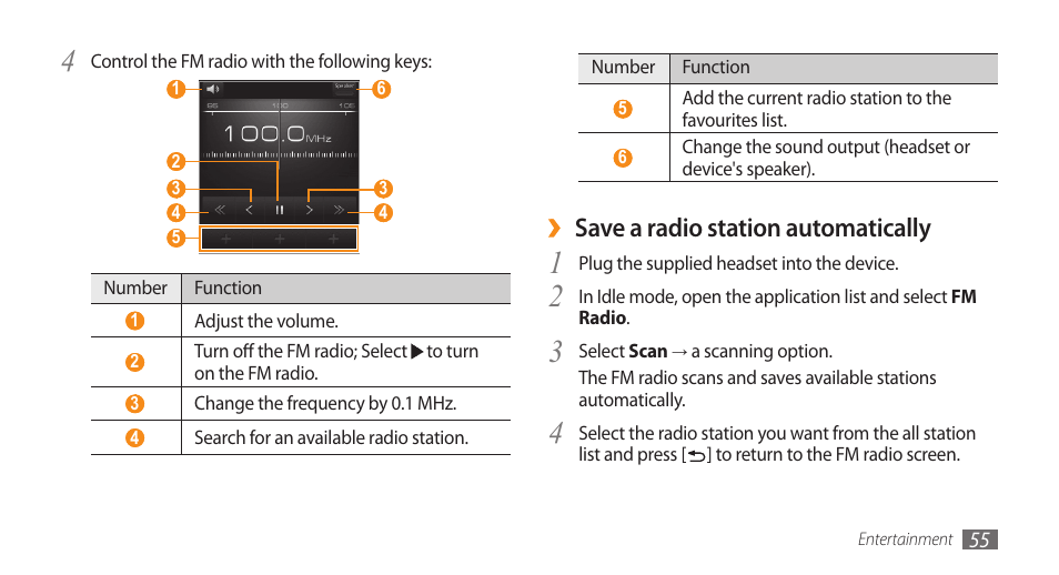 Save a radio station automatically | Samsung Galaxy 5 i5500 User Manual | Page 55 / 108