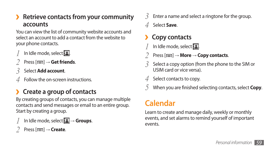 Calendar | Samsung Galaxy 5 i5500 User Manual | Page 59 / 108