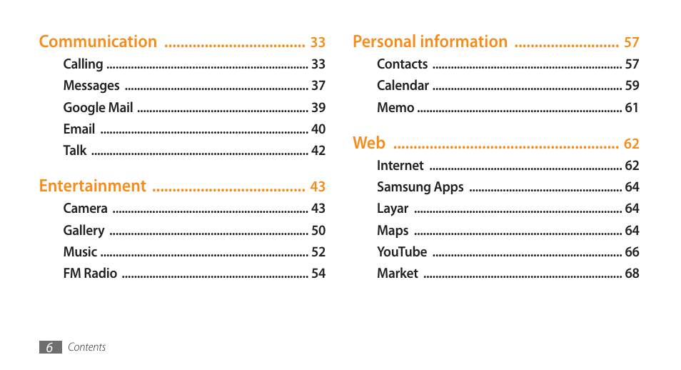 Samsung Galaxy 5 i5500 User Manual | Page 6 / 108