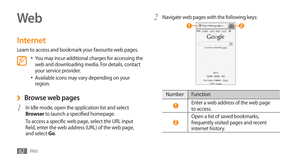 Internet | Samsung Galaxy 5 i5500 User Manual | Page 62 / 108