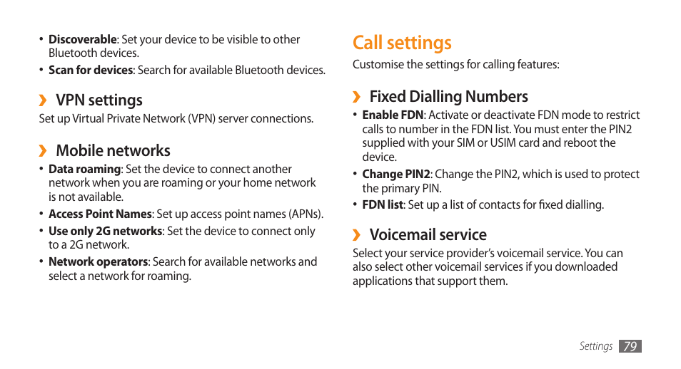 Call settings | Samsung Galaxy 5 i5500 User Manual | Page 79 / 108