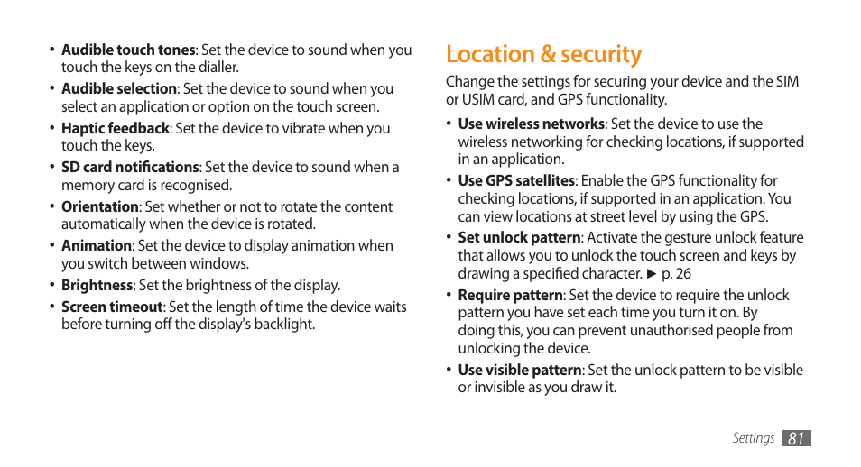 Location & security | Samsung Galaxy 5 i5500 User Manual | Page 81 / 108