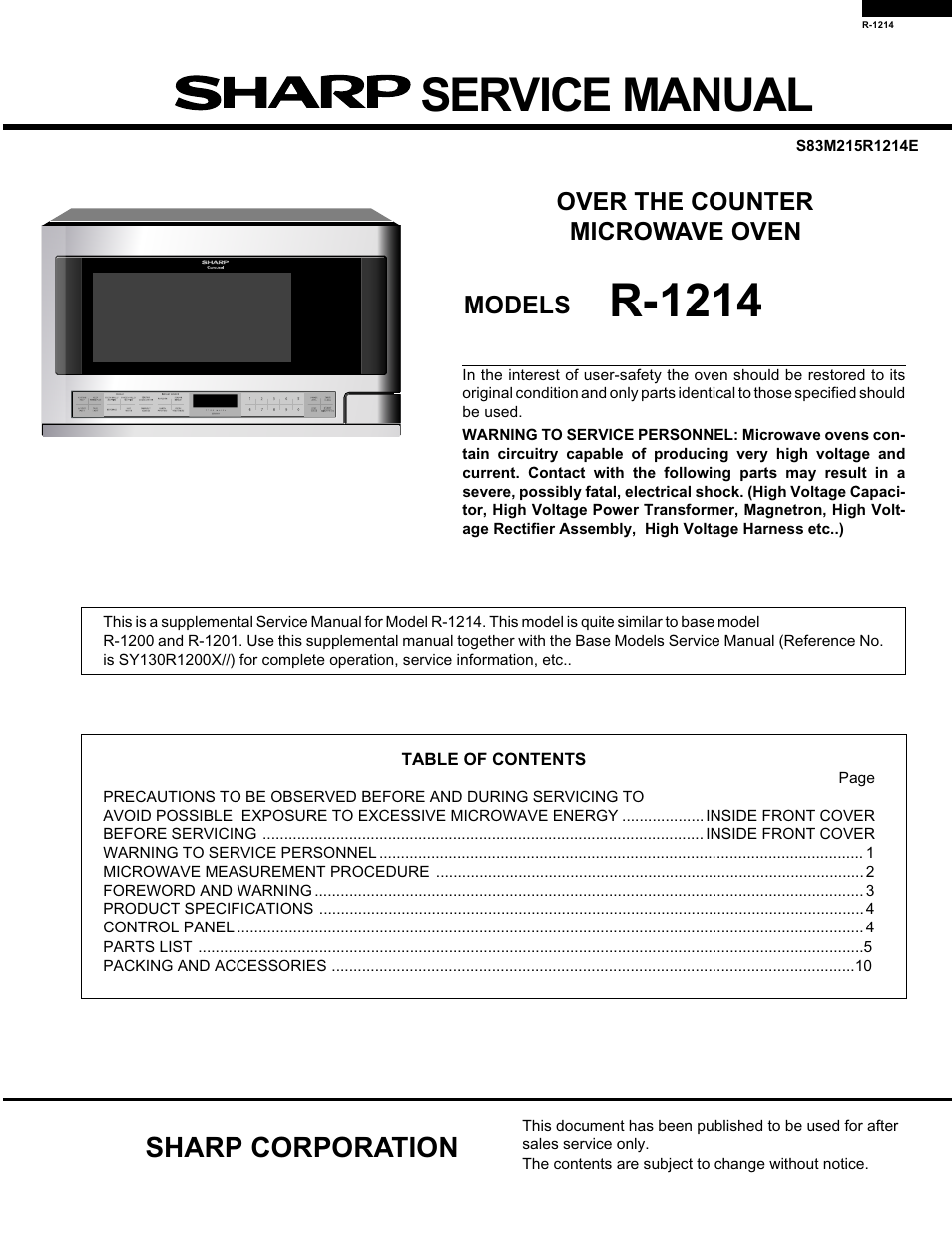 Sharp R-1214 User Manual | 13 pages