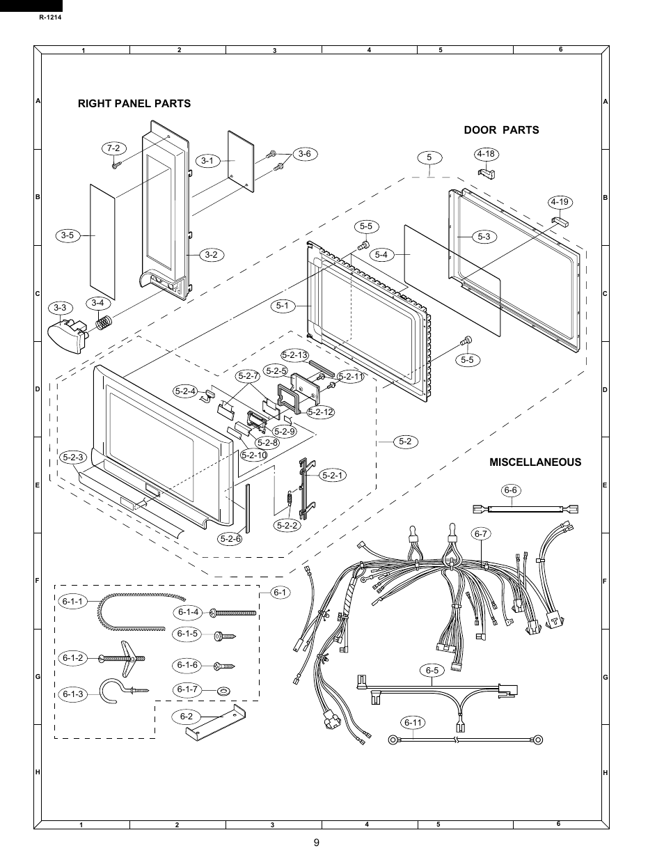 Right panel parts miscellaneous door parts | Sharp R-1214 User Manual | Page 11 / 13