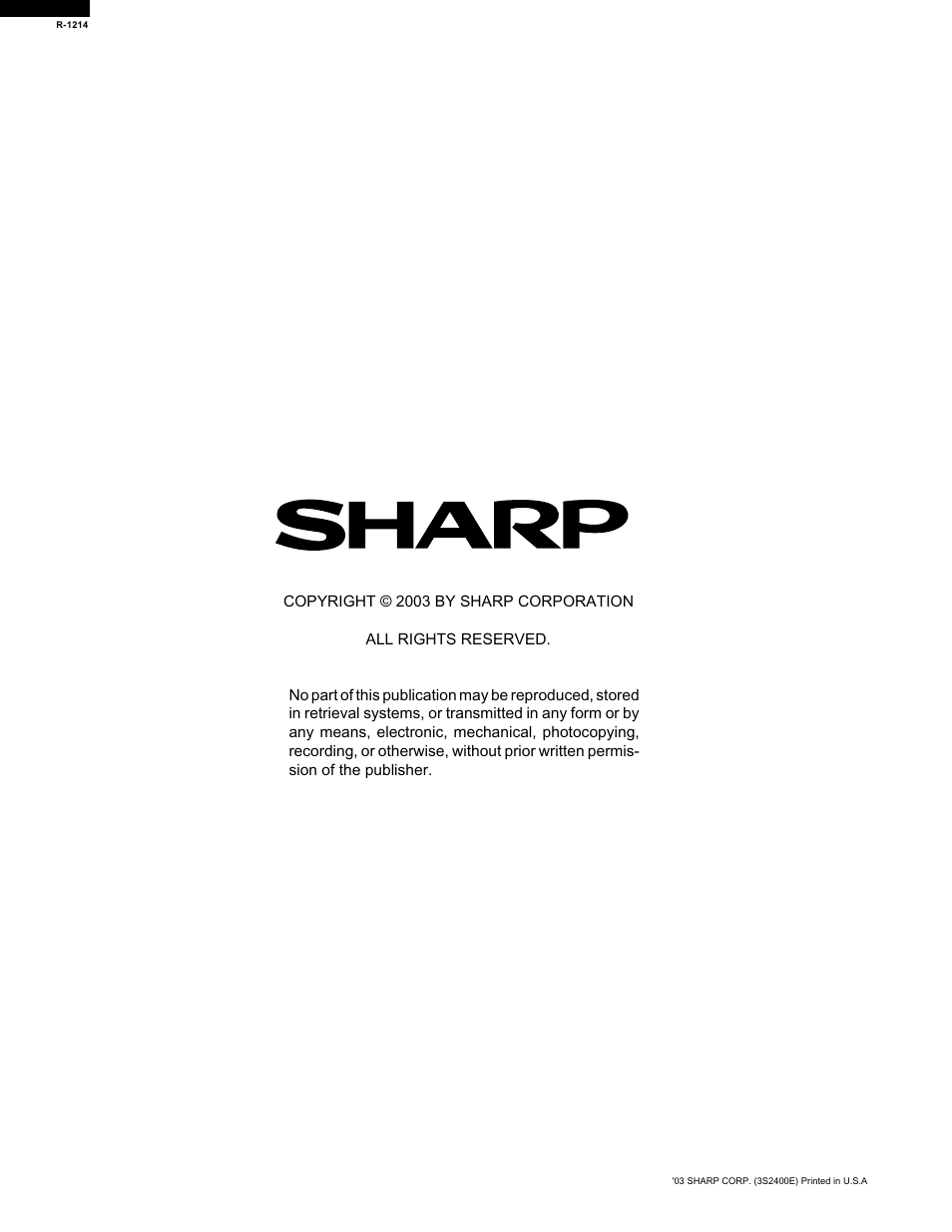 Sharp R-1214 User Manual | Page 13 / 13