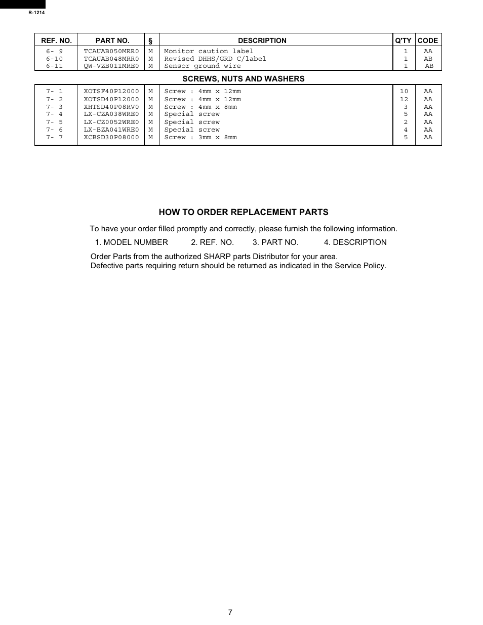 Sharp R-1214 User Manual | Page 9 / 13