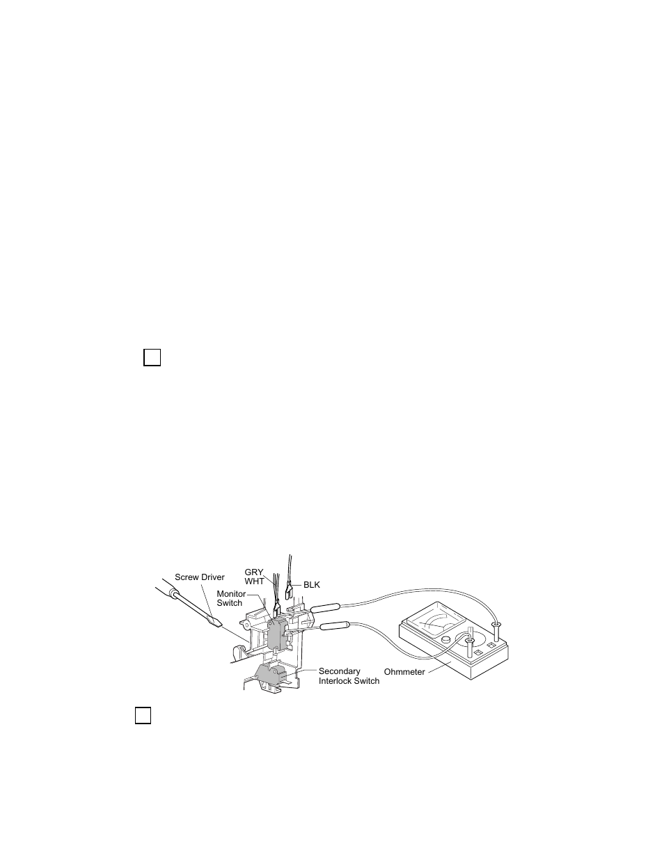 Primary interlock relay (ry2), 8] procedure g : monitor switch test, 9] procedure h : blown minitor fuse test | 9] procedure h : blown minitor fuse, Test -3, R305ks | Sharp Carousel R-305KS User Manual | Page 16 / 40