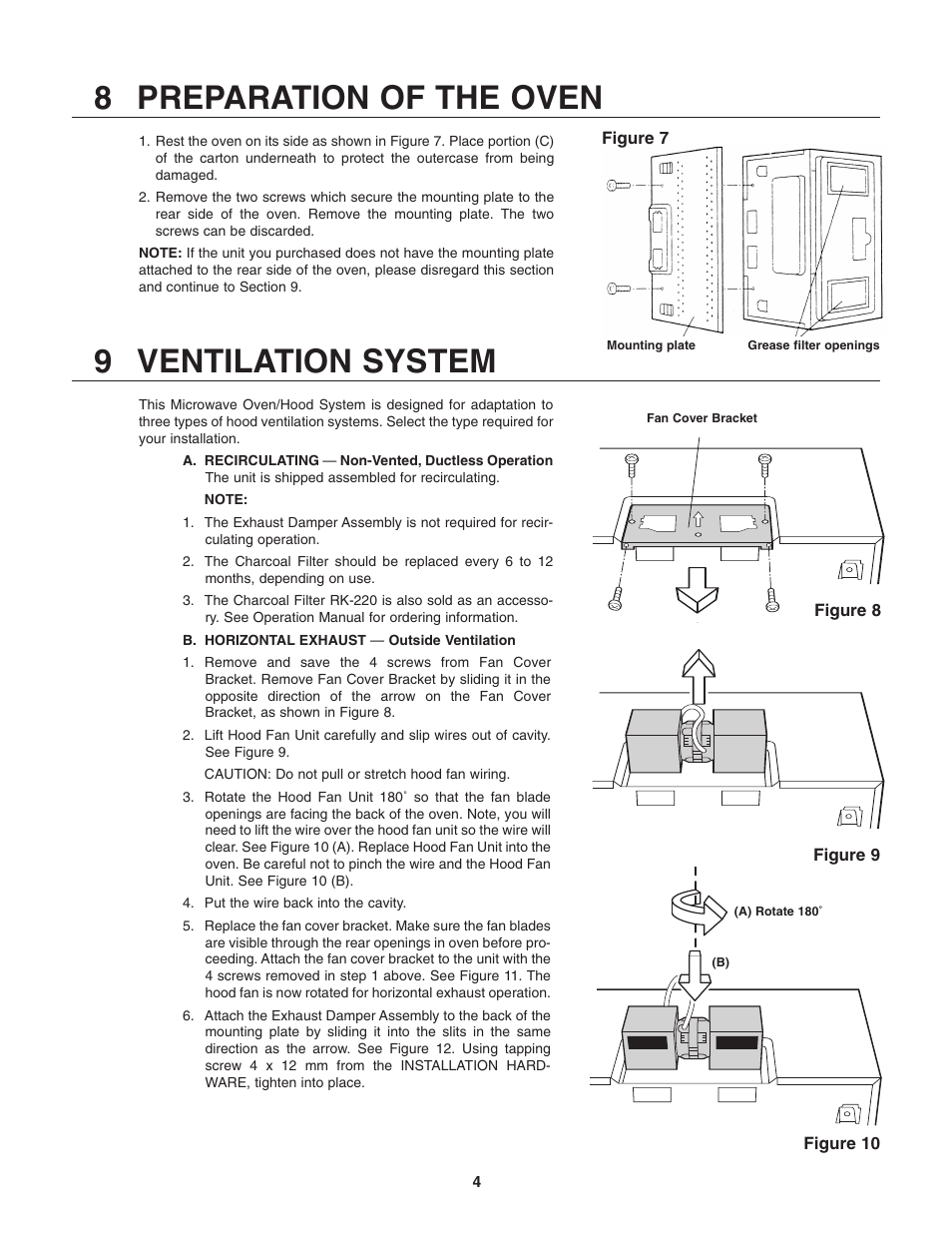 8 preparation of the oven, 9 ventilation system | Sharp Carousel R-305KS User Manual | Page 4 / 8