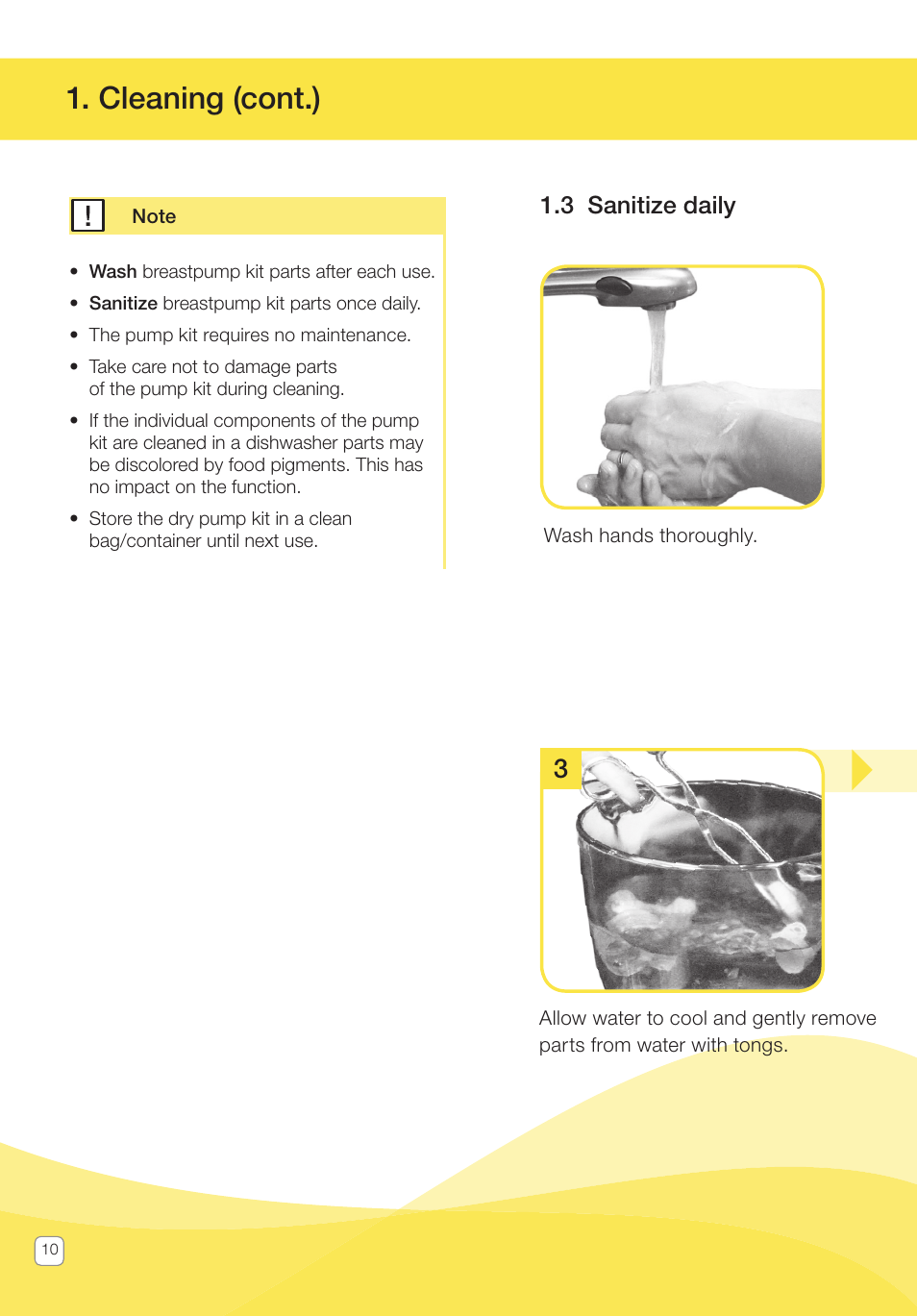 Cleaning (cont.), 3 sanitize daily | Medela Pump In Style User Manual | Page 10 / 100
