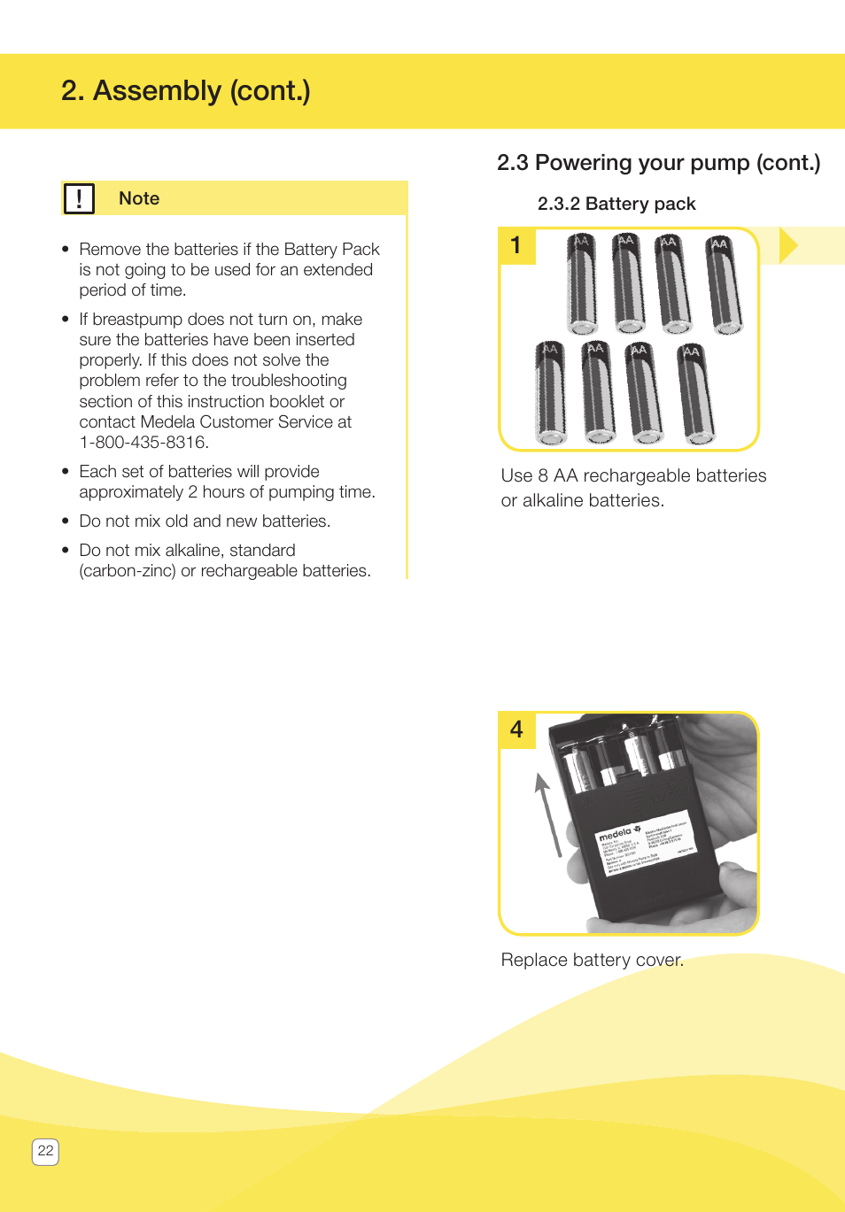 Assembly (cont.), 3 powering your pump (cont.) | Medela Pump In Style User Manual | Page 22 / 100