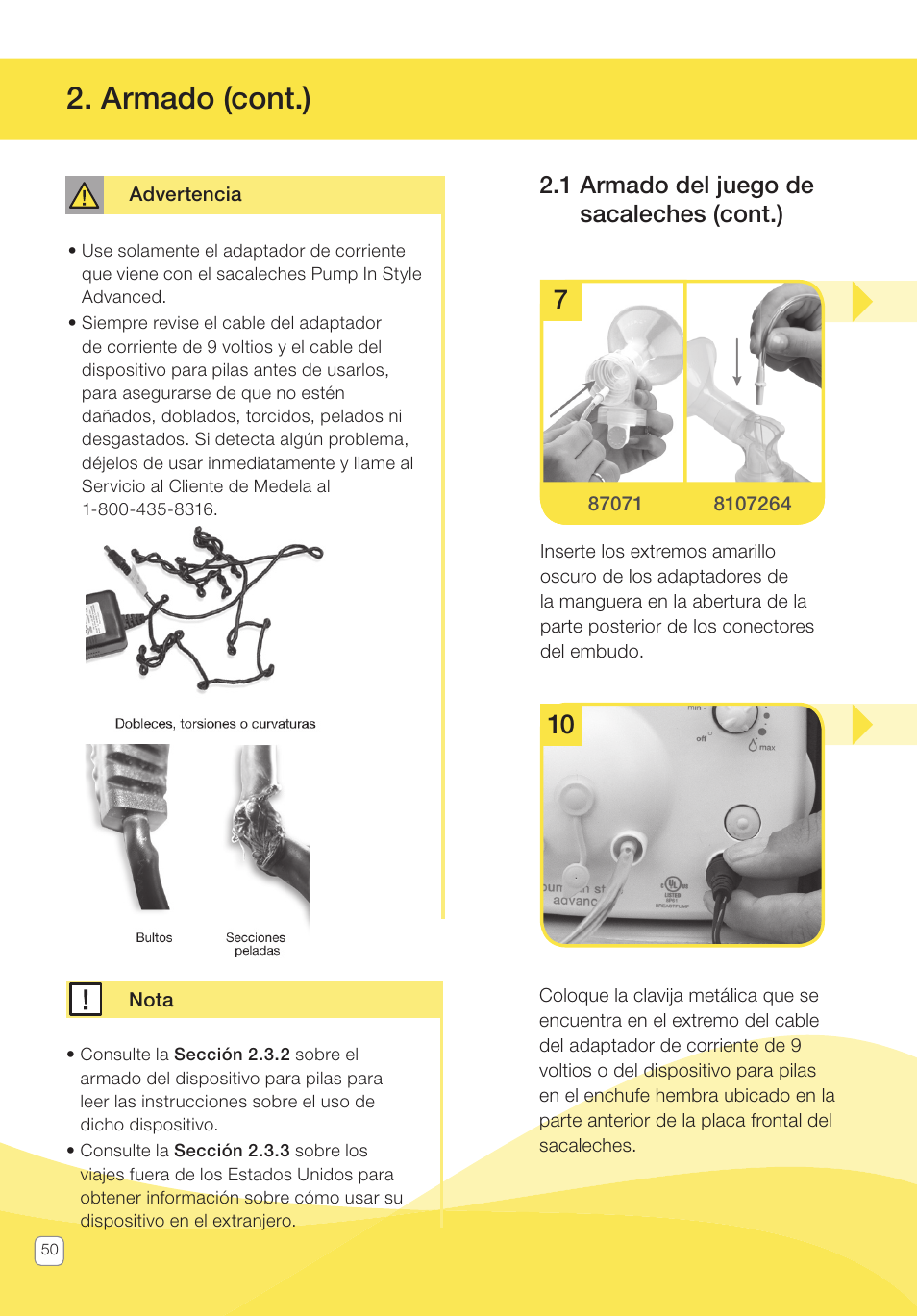 Armado (cont.), 1 armado del juego de sacaleches (cont.) | Medela Pump In Style User Manual | Page 50 / 100
