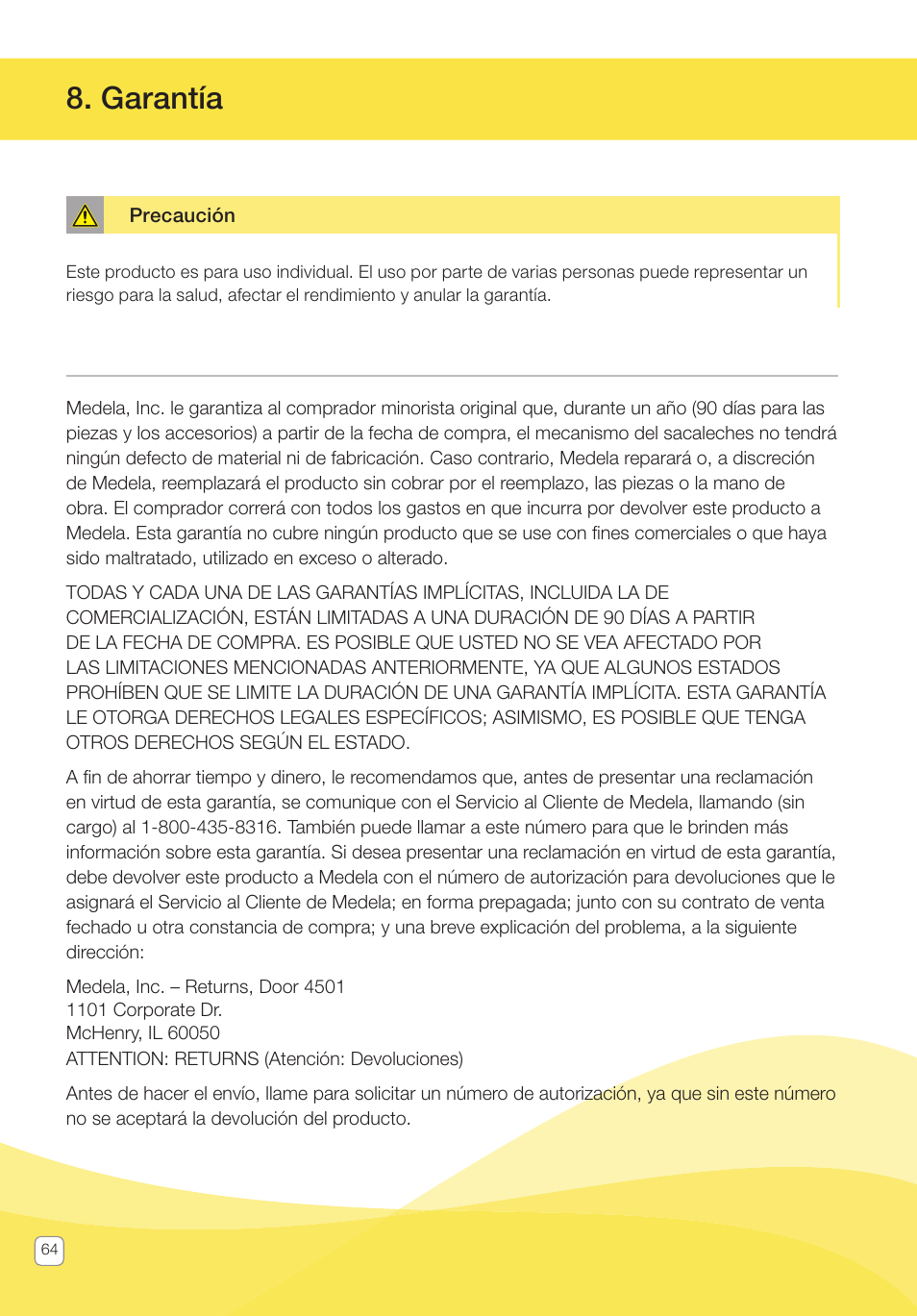 Garantía | Medela Pump In Style User Manual | Page 64 / 100