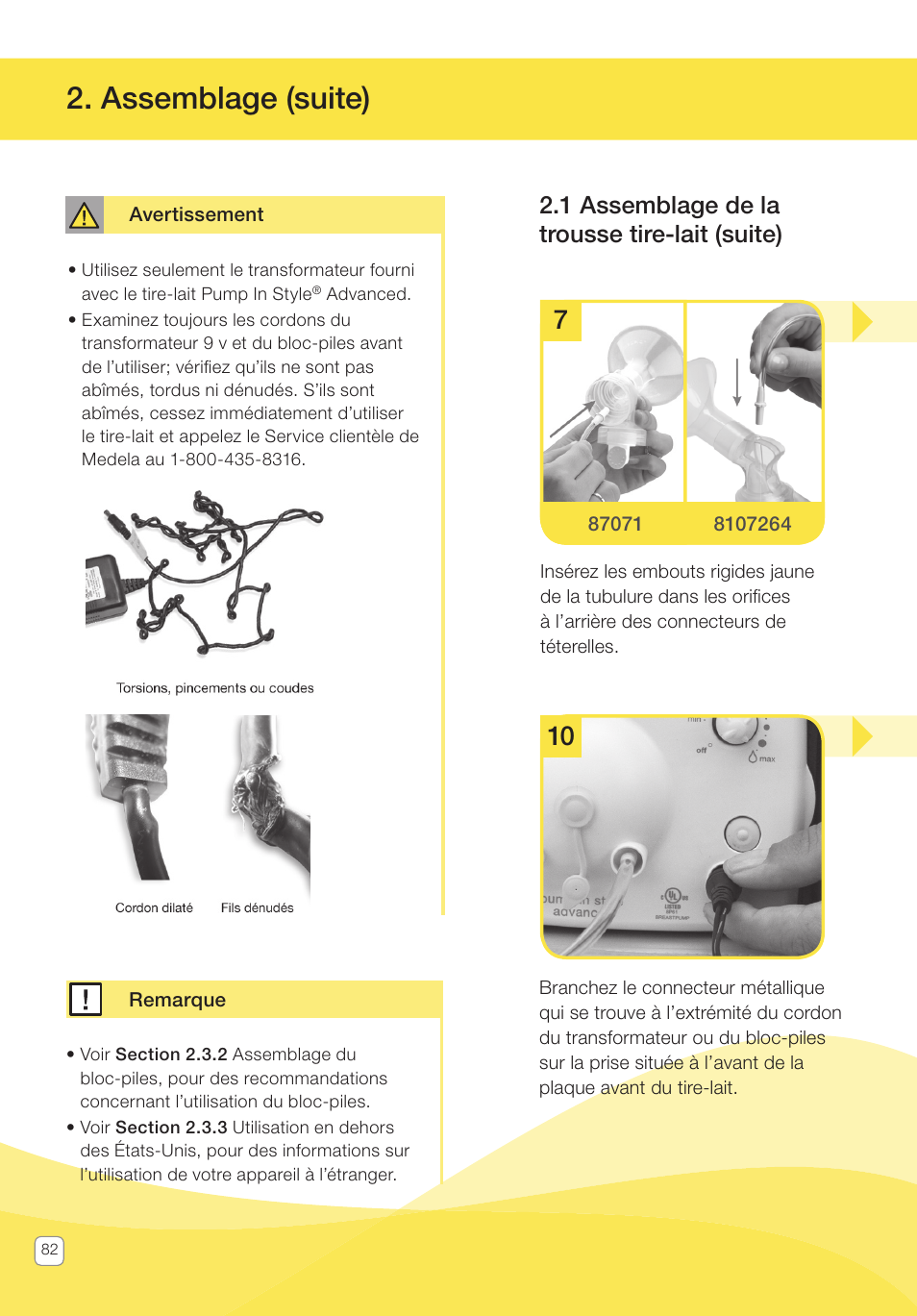 Assemblage (suite), 1 assemblage de la trousse tire-lait (suite) | Medela Pump In Style User Manual | Page 82 / 100