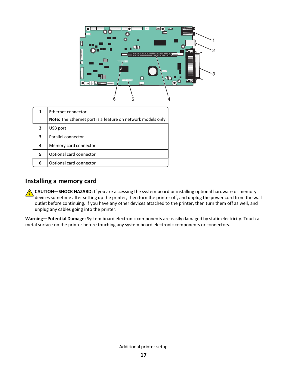 Installing a memory card | Lexmark E260dn User Manual | Page 17 / 142
