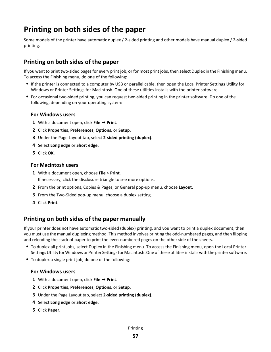 Printing on both sides of the paper, Printing on both sides of the paper manually | Lexmark E260dn User Manual | Page 57 / 142