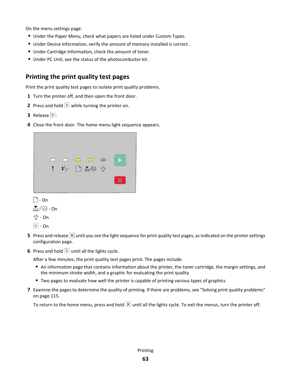 Printing the print quality test pages | Lexmark E260dn User Manual | Page 63 / 142