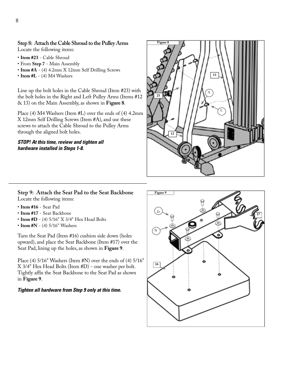 Step 9: attach the seat pad to the seat backbone | Bowflex Xtreme 2 User Manual | Page 10 / 23
