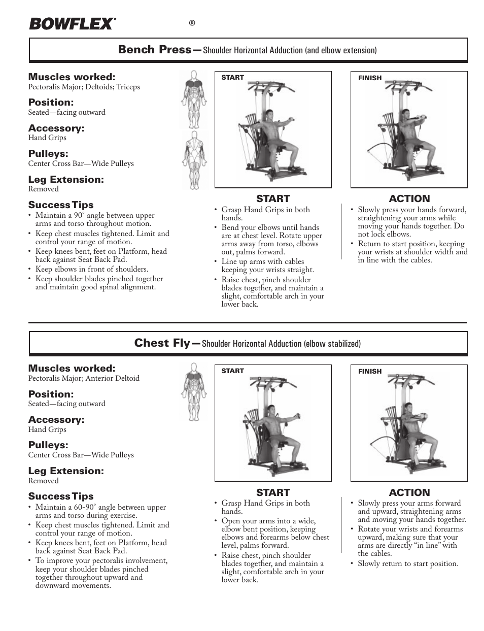 Chest exercises, Xtreme, Bench press | Chest fly | Bowflex Xtreme 2 User Manual | Page 17 / 73
