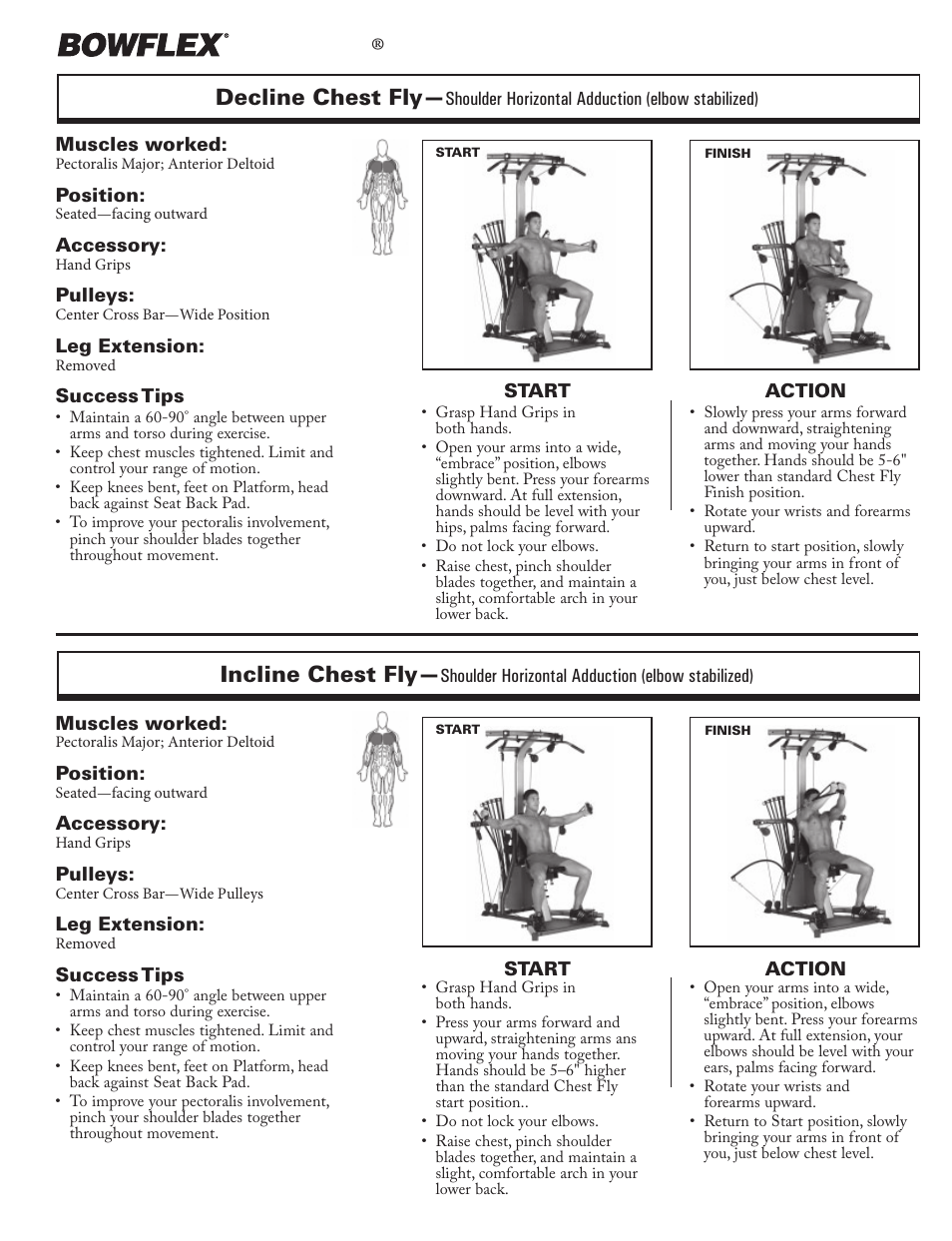 Chest exercises, Xtreme, Decline chest fly | Incline chest fly | Bowflex Xtreme 2 User Manual | Page 19 / 73