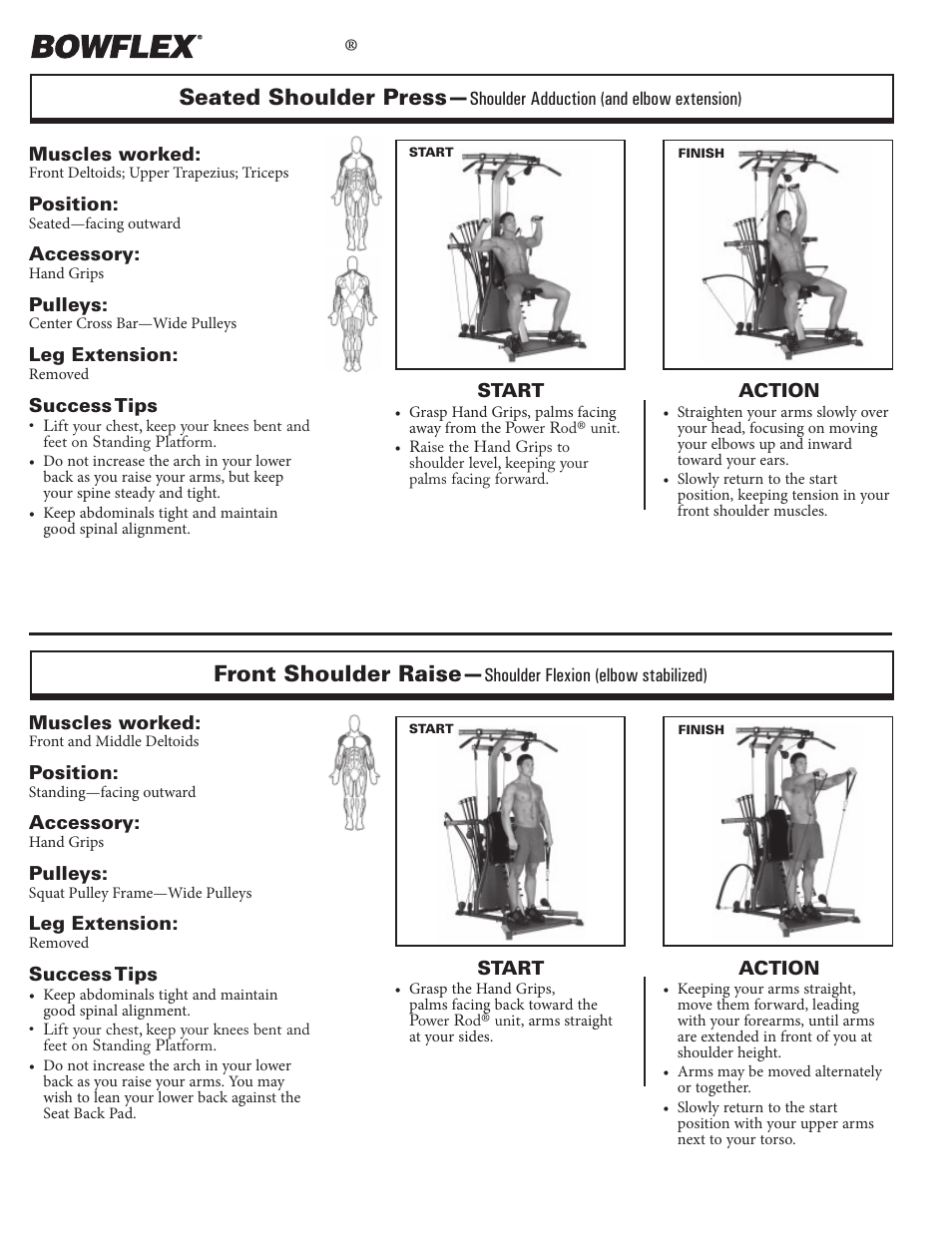 Shoulder exercises, Xtreme, Seated shoulder press | Front shoulder raise | Bowflex Xtreme 2 User Manual | Page 22 / 73