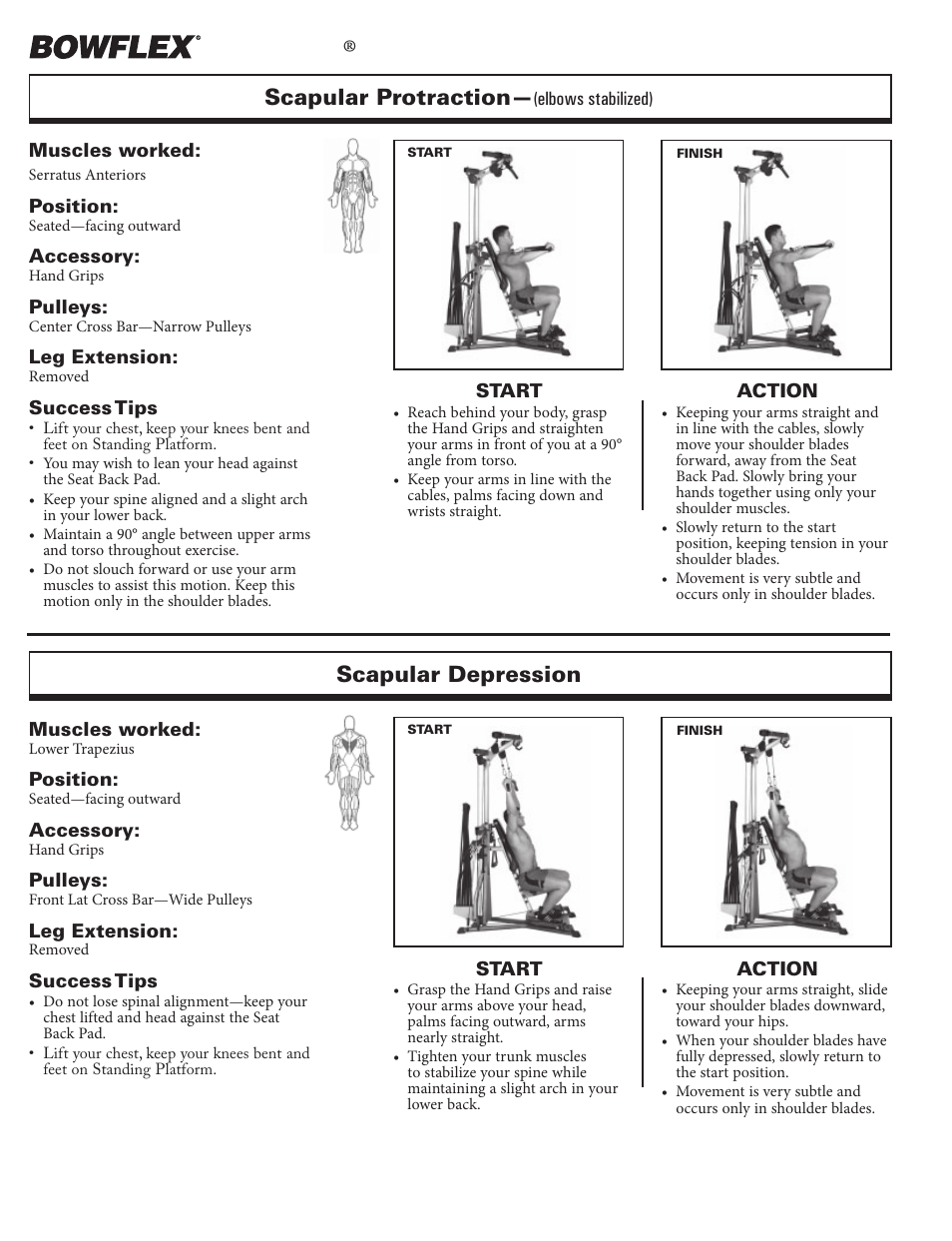 Shoulder exercises, Xtreme, Scapular protraction | Scapular depression | Bowflex Xtreme 2 User Manual | Page 24 / 73