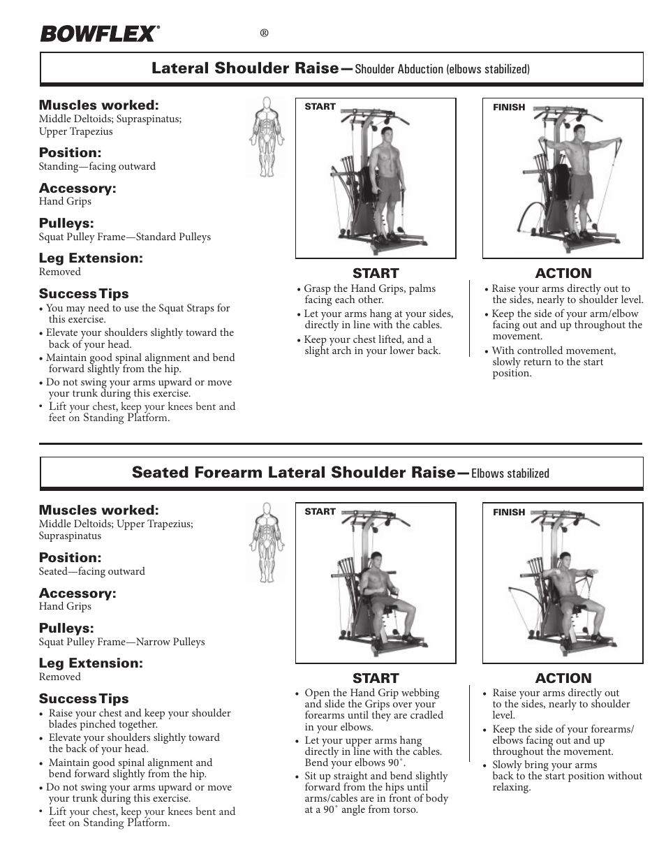 Shoulder exercises, Xtreme, Lateral shoulder raise | Seated forearm lateral shoulder raise | Bowflex Xtreme 2 User Manual | Page 25 / 73