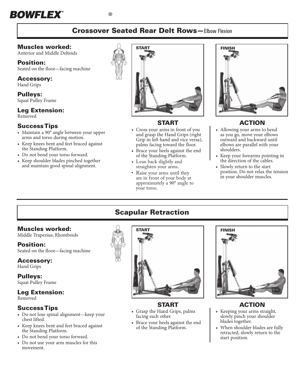 Shoulder exercises, Xtreme, Crossover seated rear delt rows | Scapular retraction | Bowflex Xtreme 2 User Manual | Page 27 / 73