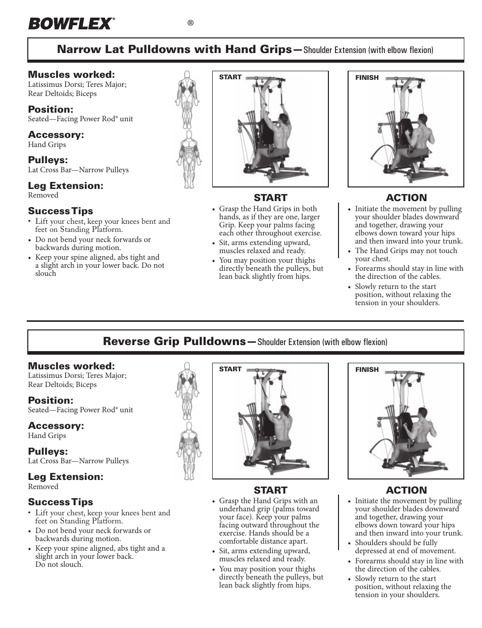 Back exercises, Xtreme, Narrow lat pulldowns with hand grips | Reverse grip pulldowns | Bowflex Xtreme 2 User Manual | Page 31 / 73