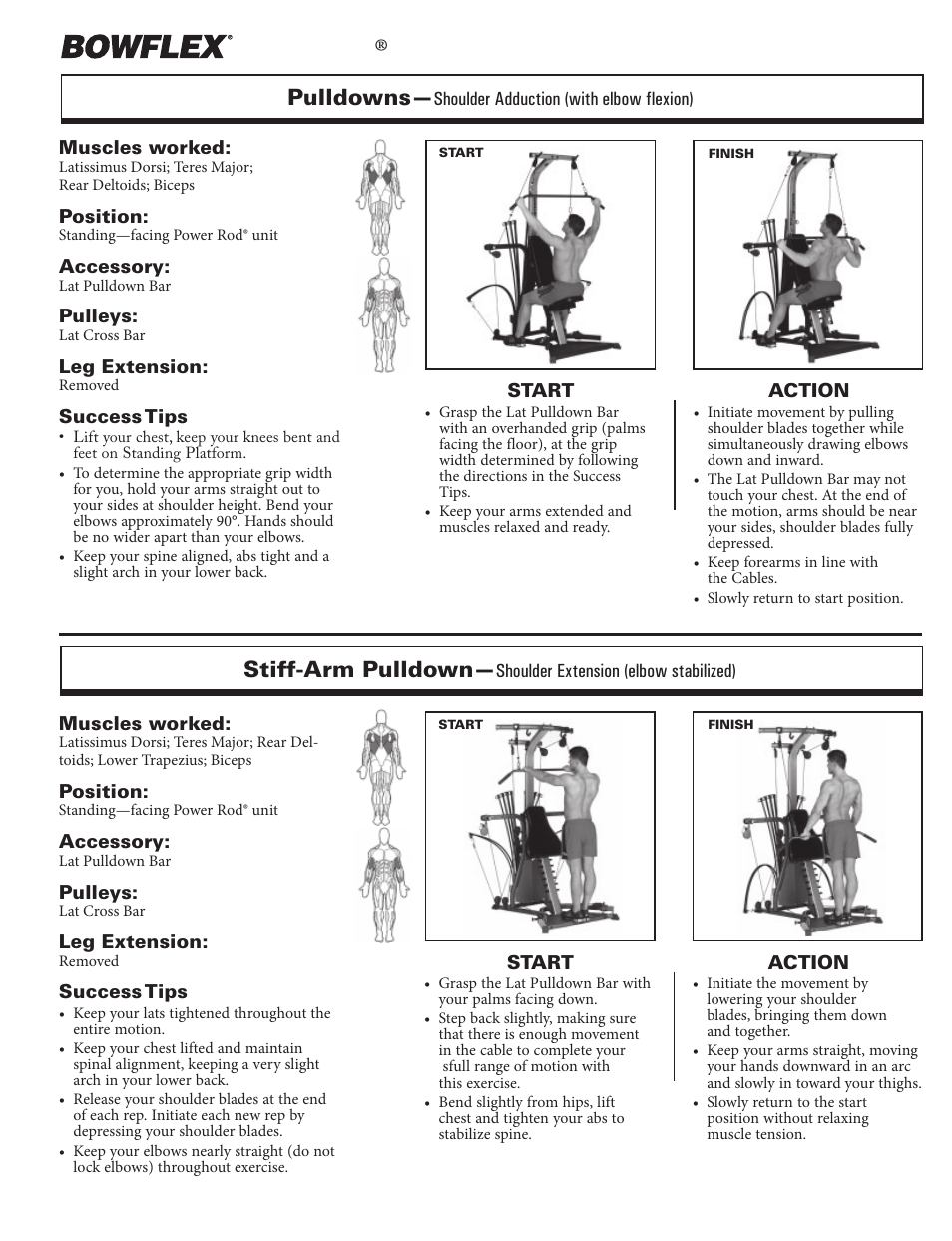 Back exercises, Xtreme, Pulldowns | Stiff-arm pulldown | Bowflex Xtreme 2 User Manual | Page 33 / 73