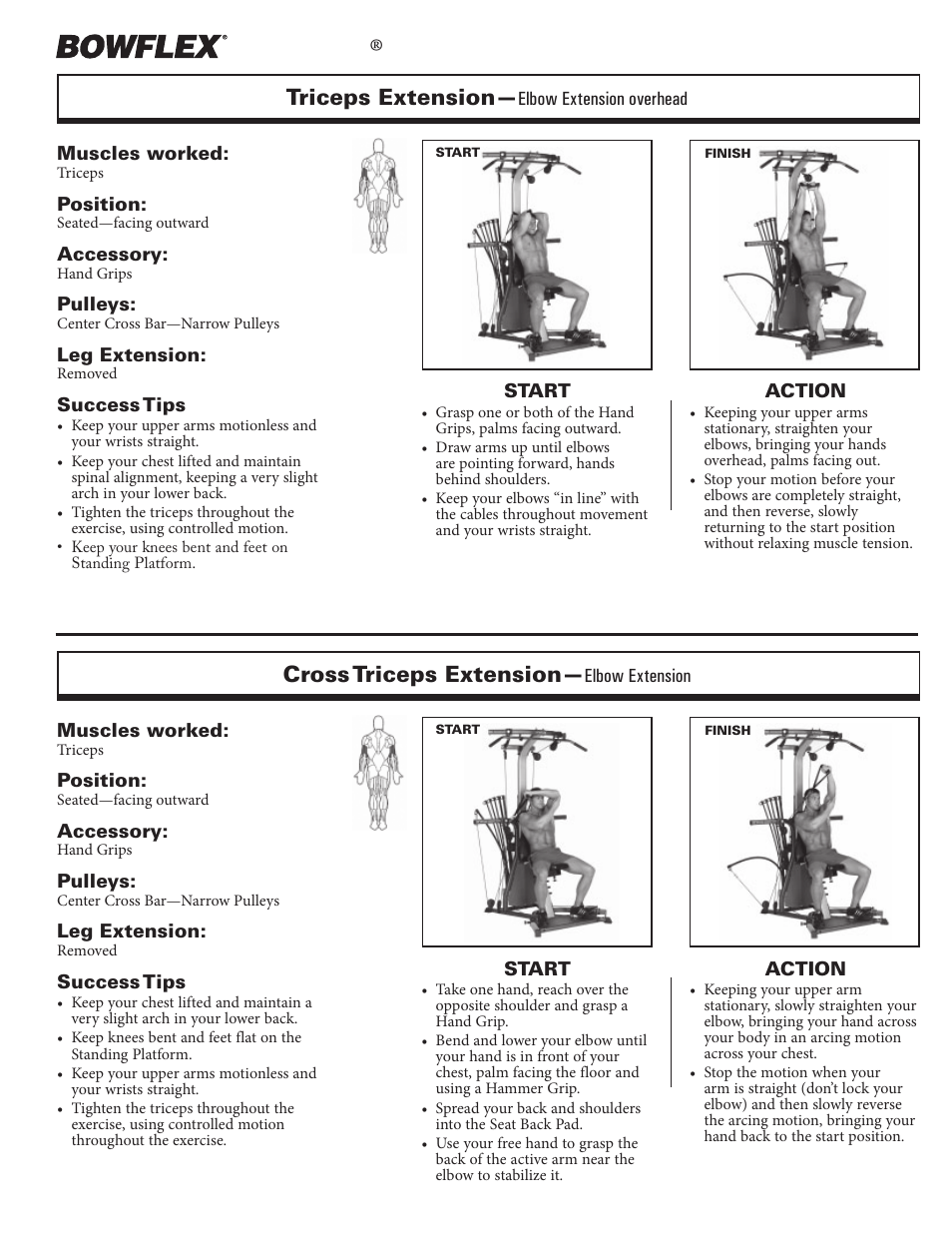 Arm exercises, Xtreme, Triceps extension | Cross triceps extension | Bowflex Xtreme 2 User Manual | Page 38 / 73