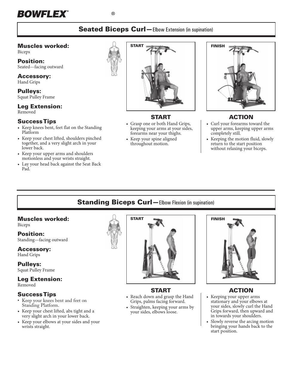 Arm exercises, Xtreme, Seated biceps curl | Standing biceps curl | Bowflex Xtreme 2 User Manual | Page 40 / 73